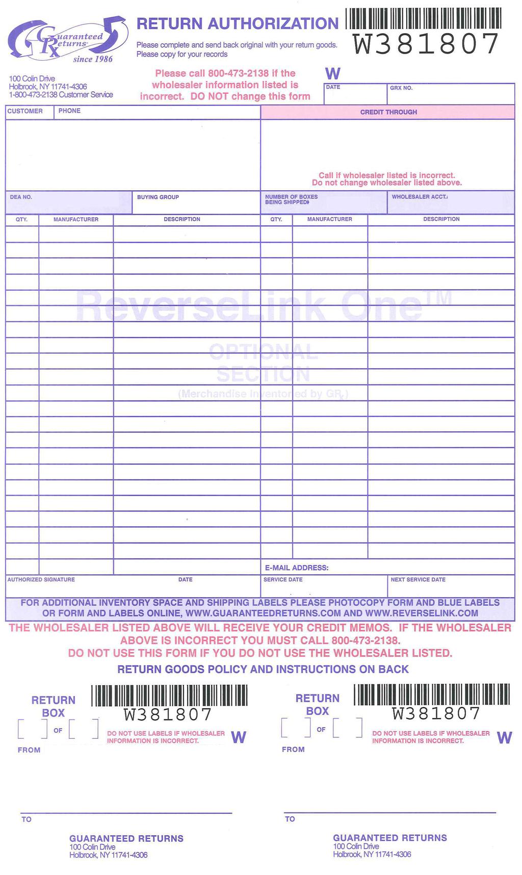 HELPFUL HINTS FOR SHIPPING & PACKING 1. Locate your Return Authorization form with address labels (Attached to the bottom of the Return Authorization Form).