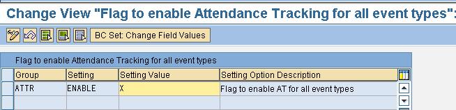 Global Switch the following IMG path: >SLCM>Processes in SLCM>Attendance Tracking>Switch on Attendance Tracking Globally. Enter X for the Setting Value to activate Attendance Tracking globally.