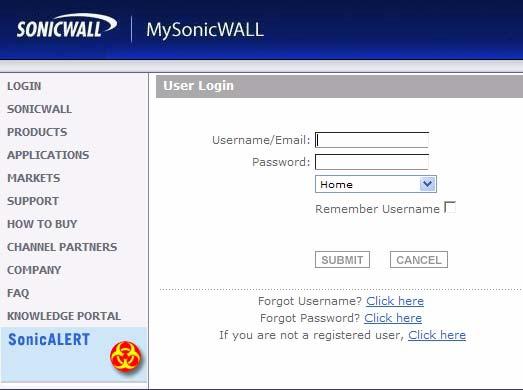 Creating a MySonicWALL Account To create a MySonicWALL account, perform the following steps: 1. In your browser, navigate to www.mysonicwall.com. 2.