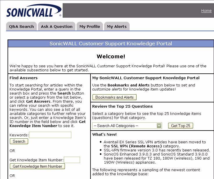 Knowledge Portal The Knowledge Portal allows users to search for SonicWALL documents based on the following types of search tools: Browse Search