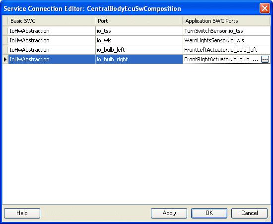 SystemDesk After assigning an ECU software composition to a specific ECU configuration, you can use the Service Connection Editor to connect application software components to the basic software