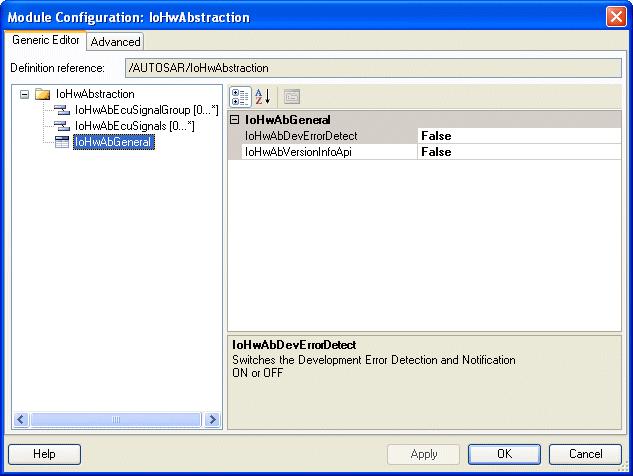 SystemDesk The illustration below shows editing an IoHwAbstration configuration with SystemDesk's BSW Module Editor.