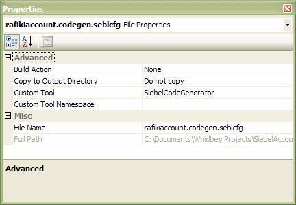 Siebel Web Services RAD Development Futures Page 17 of 29 Figure 15: Sample property for the Siebel configuration file defining the custom tool property In Visual Studio, the context menu for the