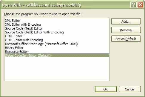 To edit the configuration file one will have to select the context menu item Open With and select the code generation editor.