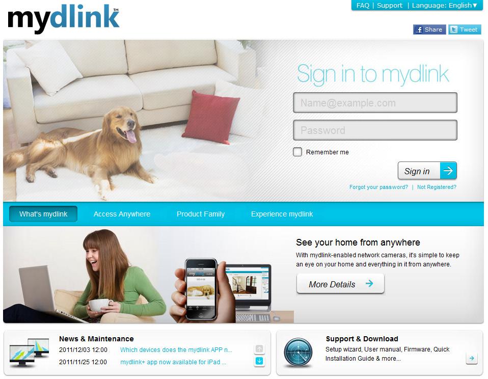 To download the "mydlink lite" app, visit the Apple Store, Android Market.