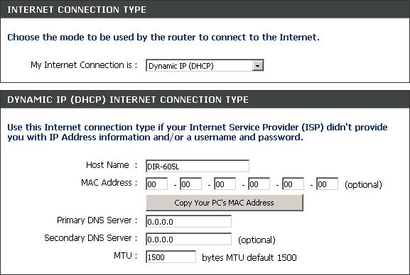 Section 3 - Configuration Dynamic Select Dynamic IP (DHCP) to obtain IP Address information automatically from your ISP. Select this option if your ISP did not give you any IP settings to use.