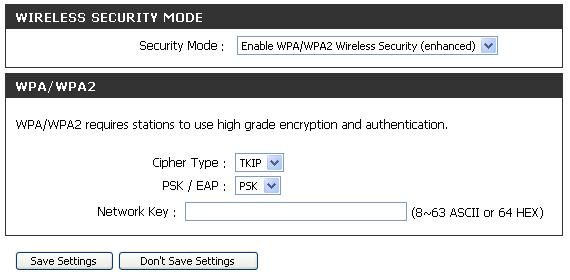 Section 3 - Configuration WPA/WPA2-PSK It is recommended to enable encryption on your wireless Router before your wireless network adapters.