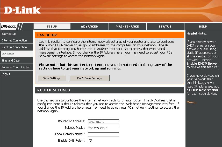 Section 3 - Configuration This section will allow you to change the local network settings of the router and to configure the DHCP settings.