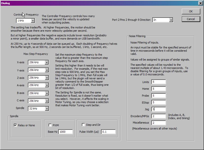 SmoothStepper settings Ensure that noise filter settings are correct. You may adjust frequencies to match your motor resolution & speed.