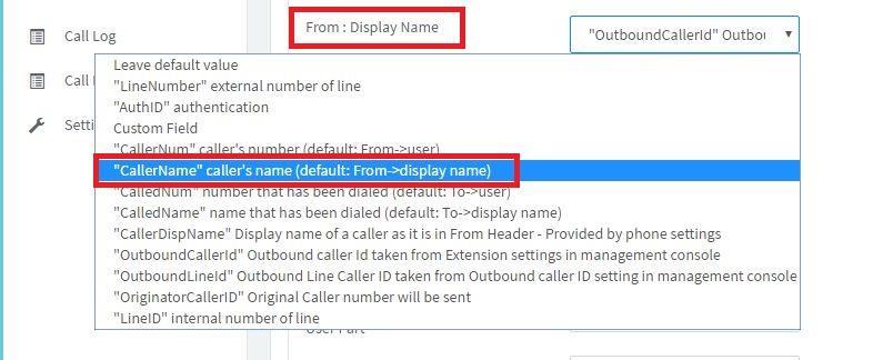 Select the SIP Field From: Display Name Select CallerName Caller s name