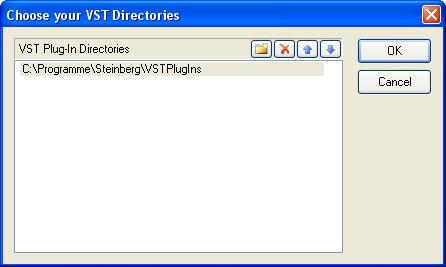 Audio Processing 33 The VST Directories dialog lets you specify one or more VST directories to scan through. To add a new entry, click the add directory button [ ].