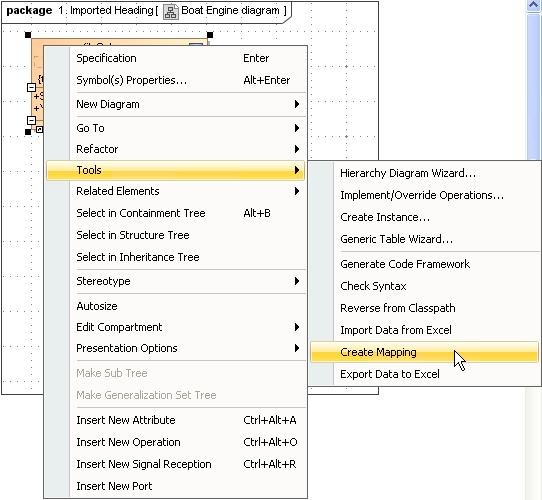 Figure 50 -- The Create Mapping Context Menu on the Diagram Pane 2. Select Tools > Create Mapping.