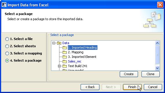 Figure 61 -- The Select a Package Option Page 7. Select a package that will contain the instance specifications to import from the treeview (Figure 61). 8. Click Finish.