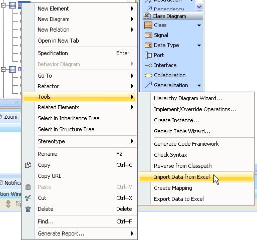 Figure 62 -- Importing Instance Specifications through the Context Menu Figure 63 -- Importing Instance Specifications of the Selected Schema Class 2.