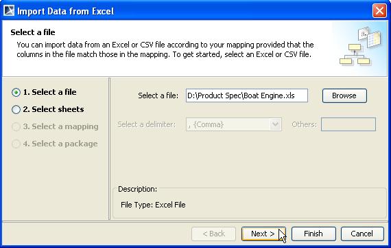 Figure 70 -- Importing Data through the Context Menu 3. You can click: (i) Browse to find a file and click Finish. (ii) Finish and skip the following steps.