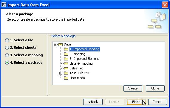 package option page (Figure 73). Figure 73 -- Selecting a Package to Store the Imported Elements 7.