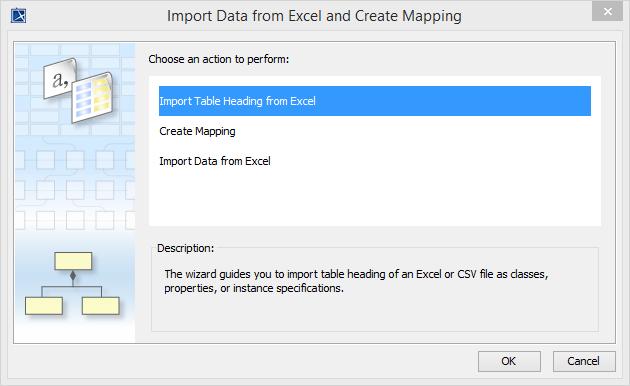 3.4.1 Importing Table Headers from Excel To import table headers from Excel file: 1. Click File > Import From > Excel/CSV File from MagicDraw main menu. 2. The Excel import dialog opens, Figure 75.