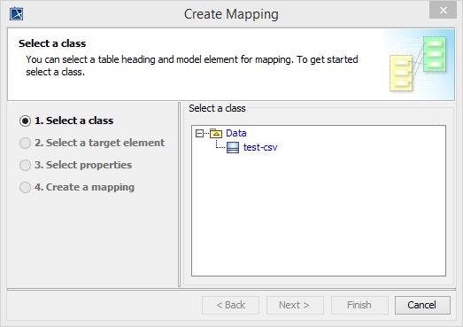 Figure 80 -- The Create Mapping wizard - step one: select a class 3. The Create Mapping wizard will open as in Figure 80.