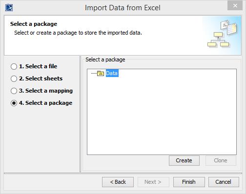 2. Select the mapping you wish to use from the right hand side pane. Click Next. Figure 88 -- Import Data from Excel wizard - step four - select a package 3.