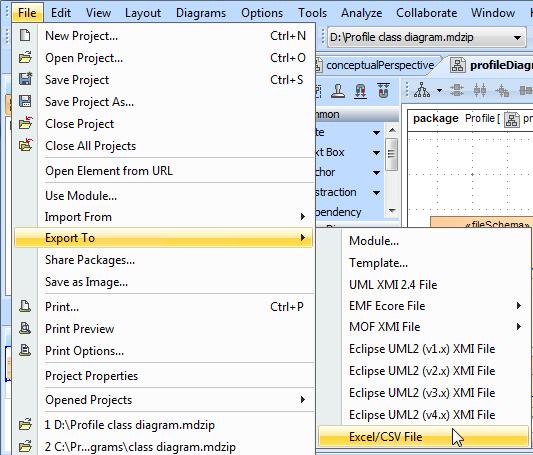 Note Opening the Export Data to Excel wizard through a schema class or a mapping class context menu will select the schema class or the mapping class by