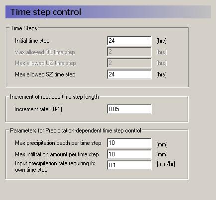 time step = 24 hrs Max infiltration amount per time step = 10 Leave the rest of the parameters at their default values The