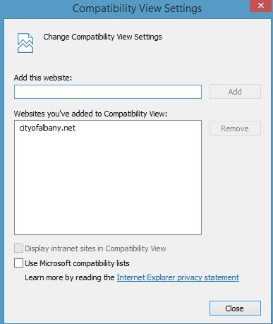 If you have trouble viewing our ACA webpage, please check your compatibility view settings. Remove cityofalbany.