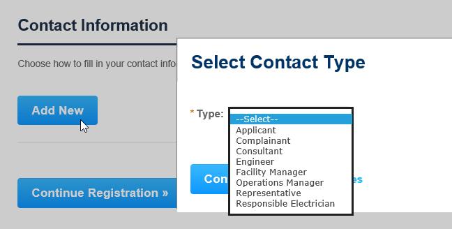 Page 6 a. Select your Contact Type and click Continue Registration. b.