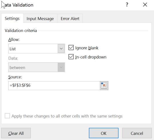 Data Validation To limit entry to a list of values: 1.
