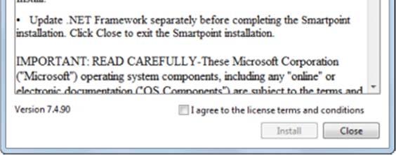After you open the installation files, the Smartpoint Setup window is displayed. Smartpoint v7.4.90 includes a software update the Microsoft.