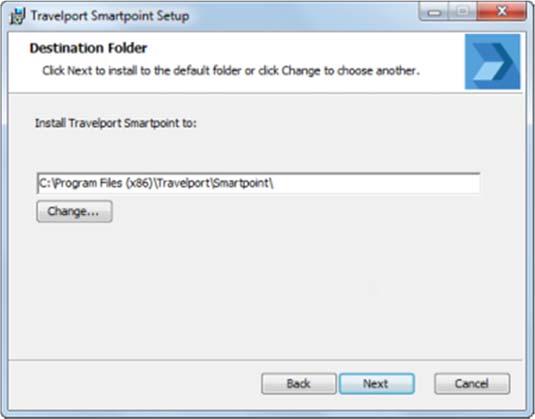 Smartpoint v7.4.90 Developer.NET Framework 4.6.2 The Destination Folder dialog box is displayed. 10. Select the location for the Smartpoint files.
