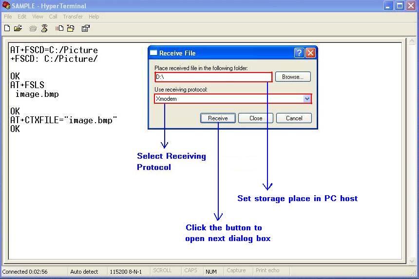 And then click button to start transmitting file. [Figure 17-5] Figure 17-5 Set file name Step5.