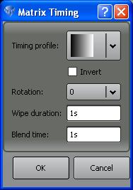 Clarity Matrix Page 119 Timing profile is a graphical representation of the direction of the wipe. Click the drop down arrow to select other wipes.