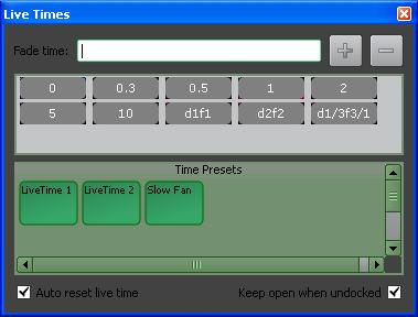 Palettes Page 134 Clarity Fade time box Time shortcut buttons Previously recorded Time Presets There are 3 methods of time selection: 1. Enter a time in the Fade time box (see below). 2.