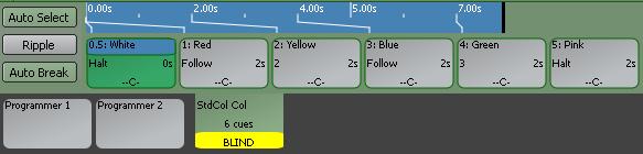 4 EDITING FOLLOW OR WAIT TIMES Any cues that you edit that are set to immediately follow or wait for a specified time and then follow, will display a timeline above those cues in the edit session.