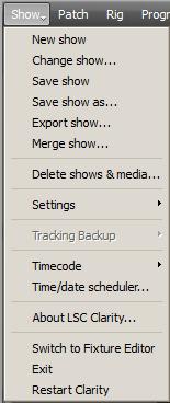 Selecting a console mode is particularly useful when you are creating or editing a show on the desktop version that will be loaded onto a console version of Clarity.