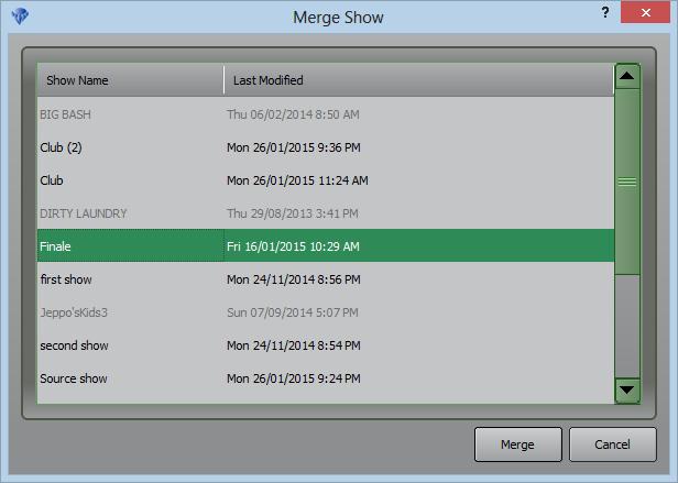 4 MERGING SHOWS You can selectively merge the programming from another show into your current show.