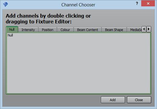 Clarity Fixture Editor V2.0 Page 247 Category Tabs Select the appropriate tab for the Category of the first DMX channel of the fixture.