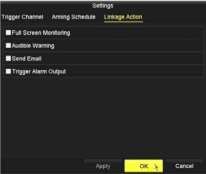 SECTION 6: VCA FEATURES e. Select the actions you want to occur, then click Apply to save your settings, and then click OK to return to the VCA menu. 8.