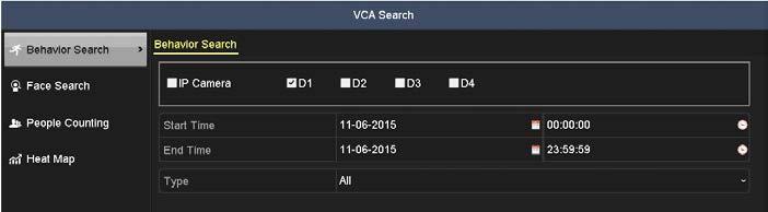 SECTION 6: VCA FEATURES 6.16.1 Behavior search The behavior analysis detects suspicious behavior based on VCA analysis.