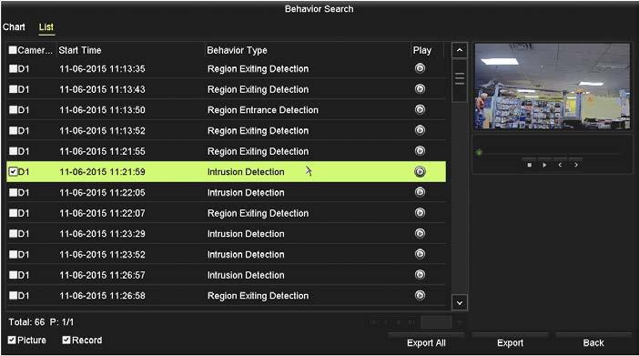 In this screen, you can play video clips and export them to an external device or flash drive.