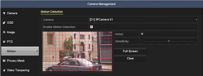 SECTION 7: RECORD, PLAYBACK AND VIDEO BACKUP d. If you want to sense for motion detection in all areas of the video, click Clear All, and then drag a rectangle over the entire video screen.