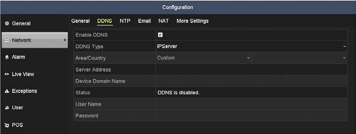 1 Configuring DDNS If your NVR is set to use PPPoE as its default network connection, you may set Dynamic DNS (DDNS) to be used for network access.