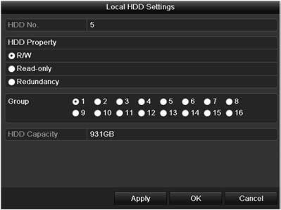 SECTION 11: MANAGING HDDS 8. Select the Group number for the current HDD, and then click OK to confirm your settings. The default group number is 1. 9.