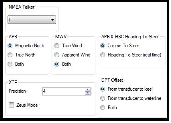 Autopilot Troubleshooting chapter. Advanced Output Settings: NMEA Talker: This setting changes the NMEA talker used in the NMEA sentence generated by TimeZero Navigator.