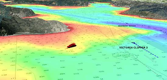 Working with Charts In the screenshot below, the Bathymetry is ON. This allows you to visualize in great detail the underwater structure around your vessel.