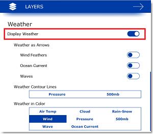 Weather Displaying Weather Data Displaying Graphically When you download a Weather File from the Update WorkSpace, TimeZero Navigator automatically opens the file for you.