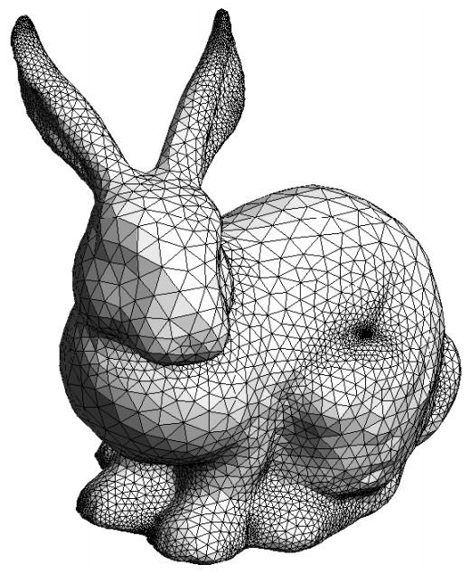 Figure 2: A 3D model represented by triangular surfaces. This bunny is a common test model in computer graphics. It can be found at: http://graphics.stanford.