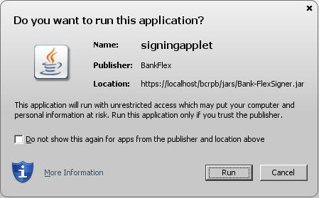 Click Run to continue and then select Browse option to specify the location of the digital signature file.