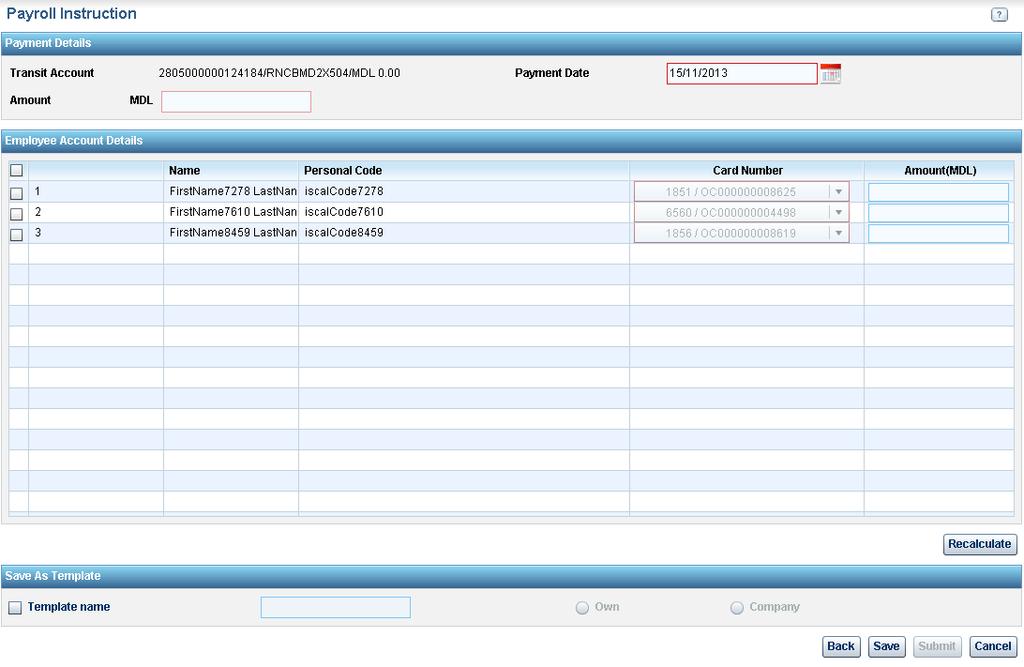 Following screen will be displayed. Select the checkbox against all the employees to whom salary is to be made.