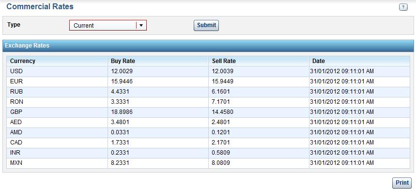 Select Type and click submit. Click Print to print the exchange rates. 10.